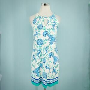 Barbara Gerwit Size Small S Blue Lobster Clam Seahorse Engineered Knit Dress